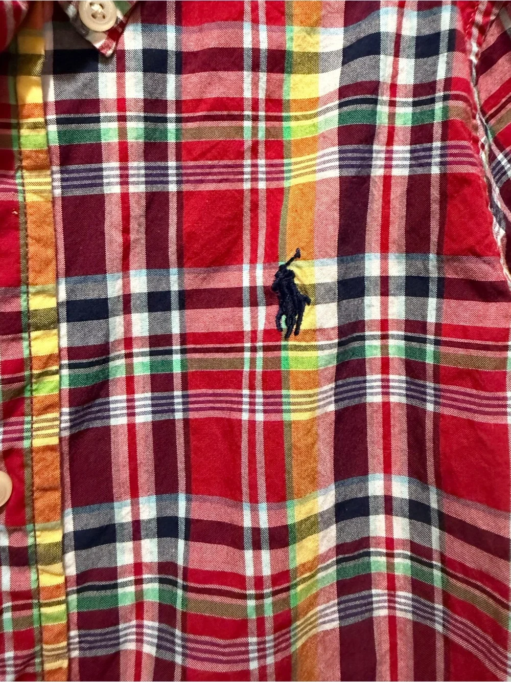 Ralph Lauren Red Plaid Button-Down Shirt with Yellow Accents